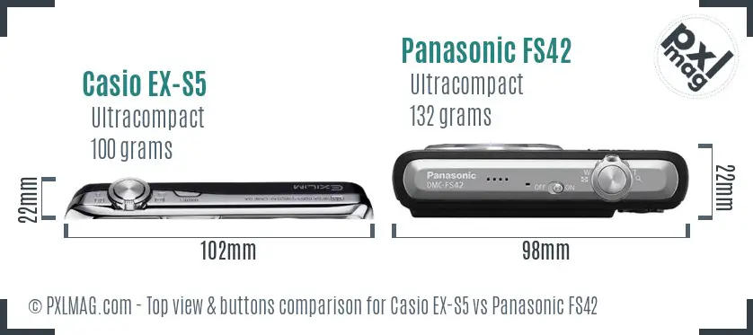 Casio EX-S5 vs Panasonic FS42 top view buttons comparison