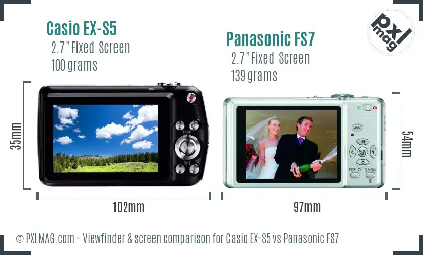 Casio EX-S5 vs Panasonic FS7 Screen and Viewfinder comparison