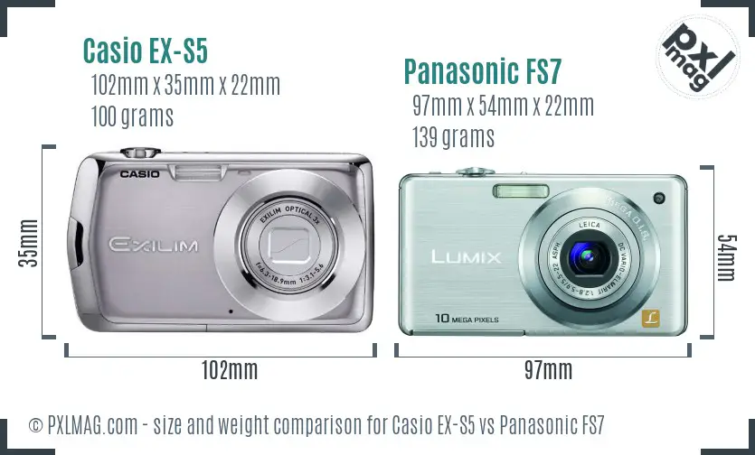 Casio EX-S5 vs Panasonic FS7 size comparison