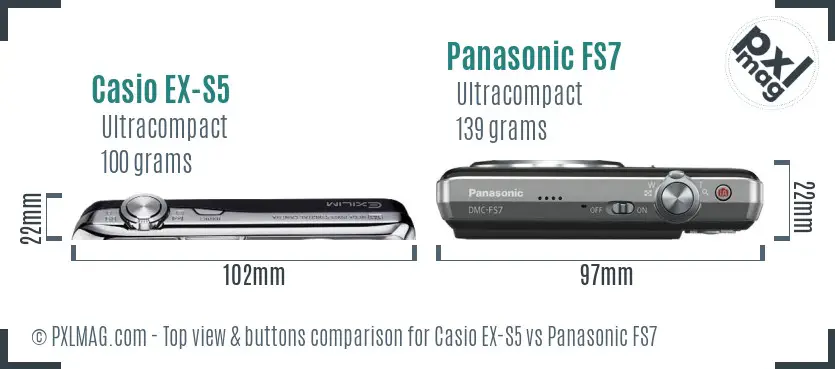 Casio EX-S5 vs Panasonic FS7 top view buttons comparison