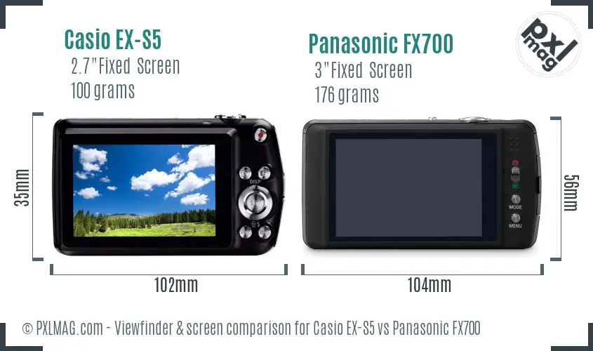 Casio EX-S5 vs Panasonic FX700 Screen and Viewfinder comparison