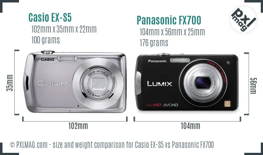 Casio EX-S5 vs Panasonic FX700 size comparison