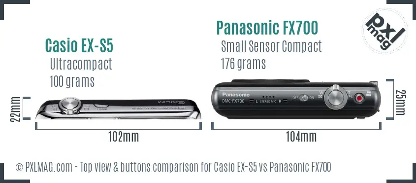 Casio EX-S5 vs Panasonic FX700 top view buttons comparison