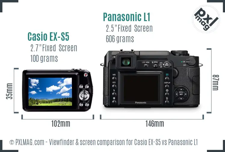 Casio EX-S5 vs Panasonic L1 Screen and Viewfinder comparison