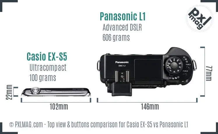 Casio EX-S5 vs Panasonic L1 top view buttons comparison