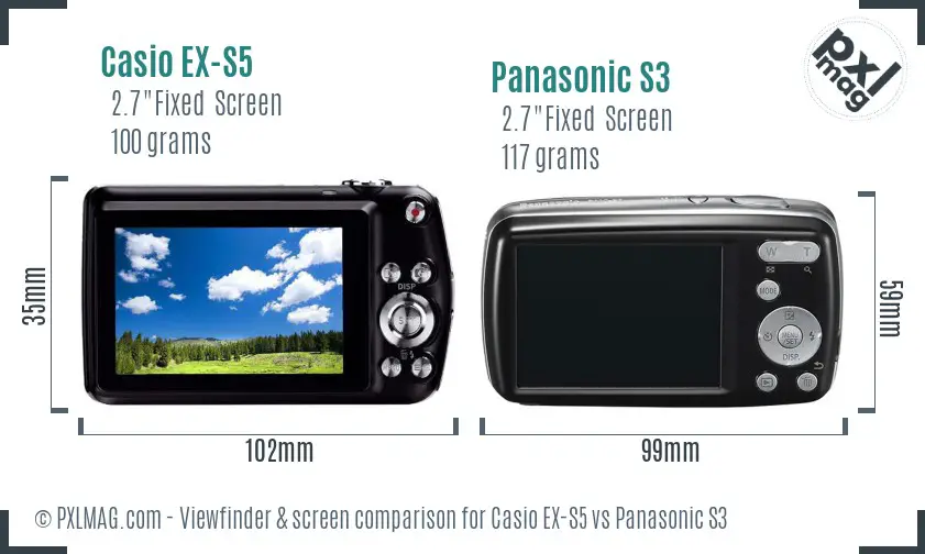 Casio EX-S5 vs Panasonic S3 Screen and Viewfinder comparison
