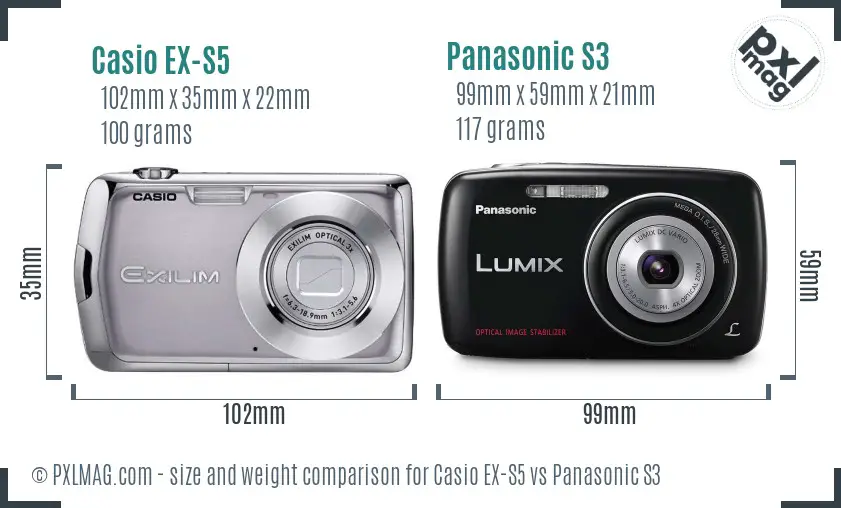 Casio EX-S5 vs Panasonic S3 size comparison