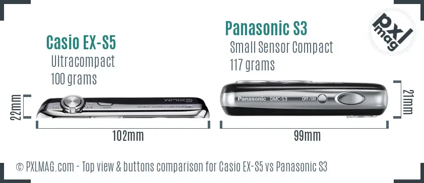 Casio EX-S5 vs Panasonic S3 top view buttons comparison