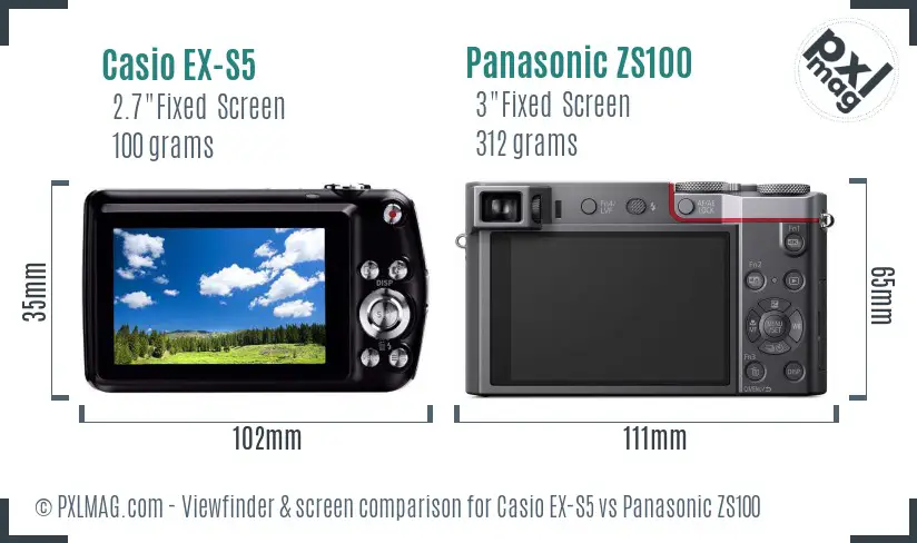 Casio EX-S5 vs Panasonic ZS100 Screen and Viewfinder comparison