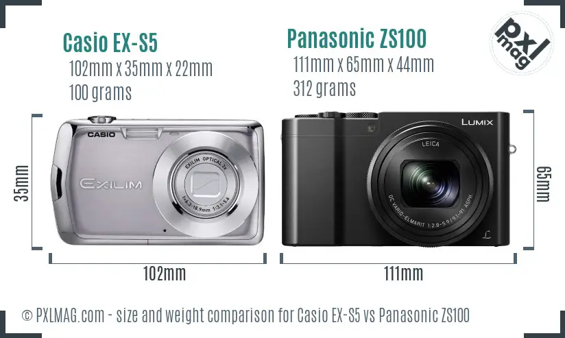 Casio EX-S5 vs Panasonic ZS100 size comparison