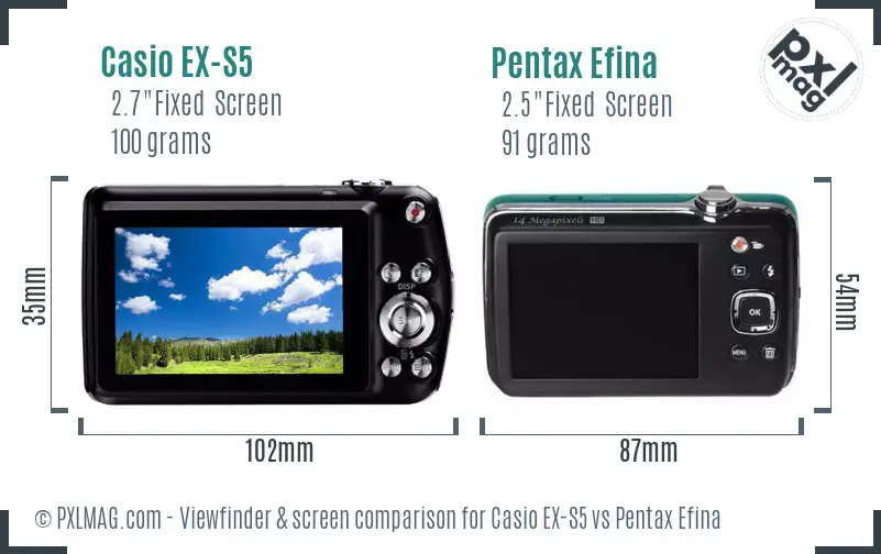Casio EX-S5 vs Pentax Efina Screen and Viewfinder comparison