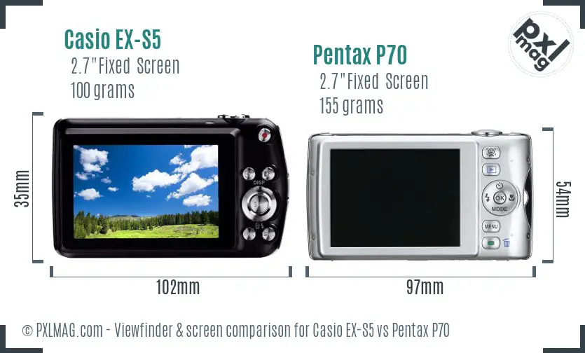 Casio EX-S5 vs Pentax P70 Screen and Viewfinder comparison