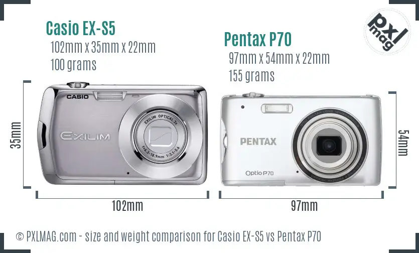 Casio EX-S5 vs Pentax P70 size comparison