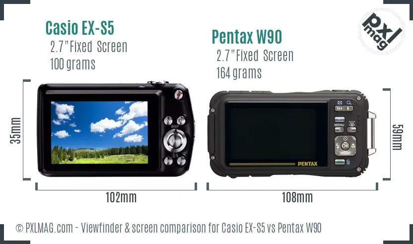 Casio EX-S5 vs Pentax W90 Screen and Viewfinder comparison