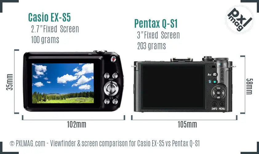 Casio EX-S5 vs Pentax Q-S1 Screen and Viewfinder comparison