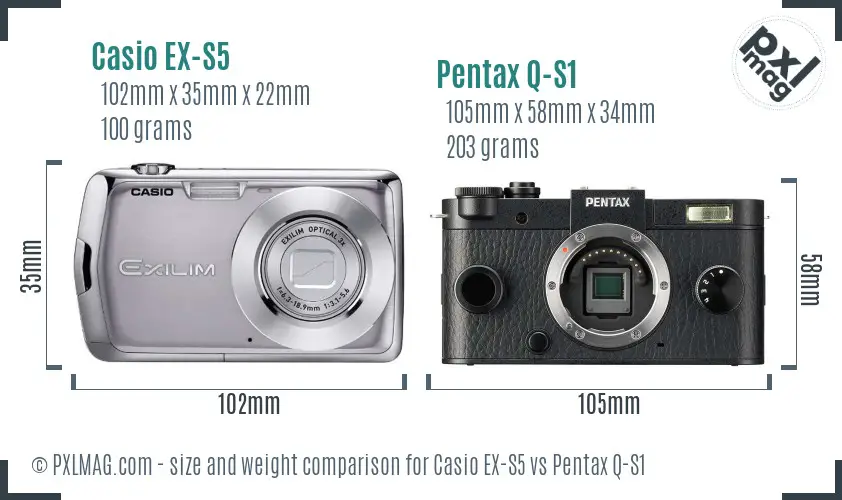 Casio EX-S5 vs Pentax Q-S1 size comparison