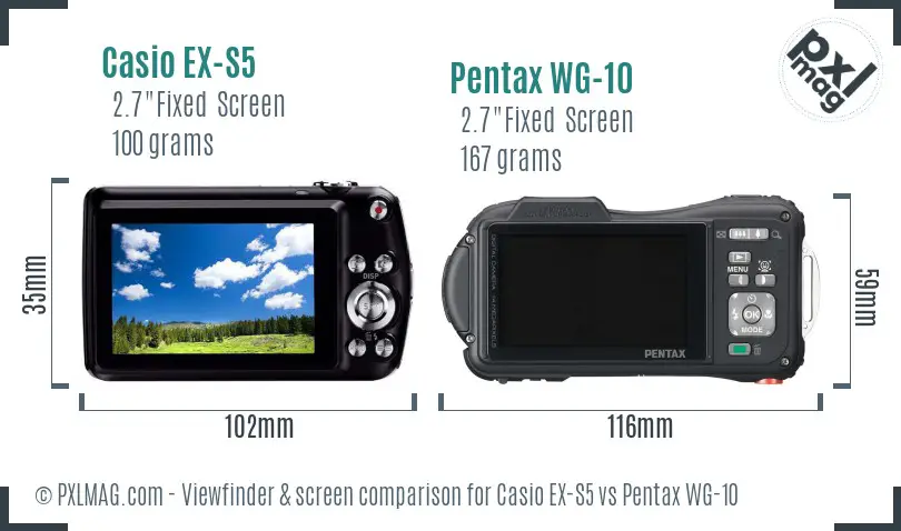 Casio EX-S5 vs Pentax WG-10 Screen and Viewfinder comparison Casio EX-S5 vs Pentax WG-10 Screen and Viewfinder comparison