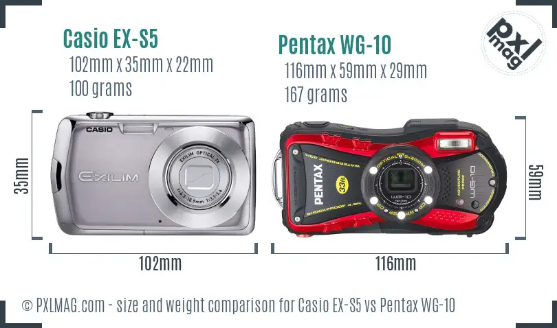 Casio EX-S5 vs Pentax WG-10 size comparison Casio EX-S5 vs Pentax WG-10 size comparison