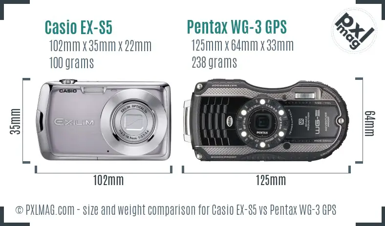 Casio EX-S5 vs Pentax WG-3 GPS size comparison Casio EX-S5 vs Pentax WG-3 GPS size comparison