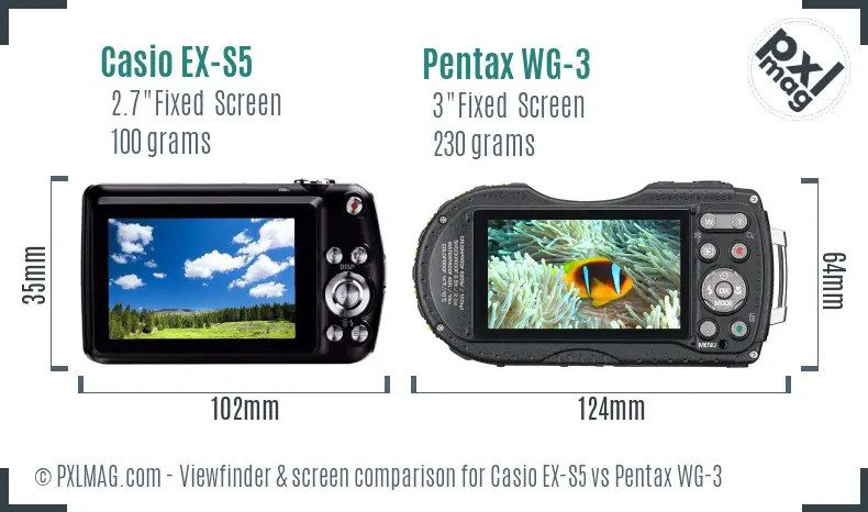 Casio EX-S5 vs Pentax WG-3 Screen and Viewfinder comparison