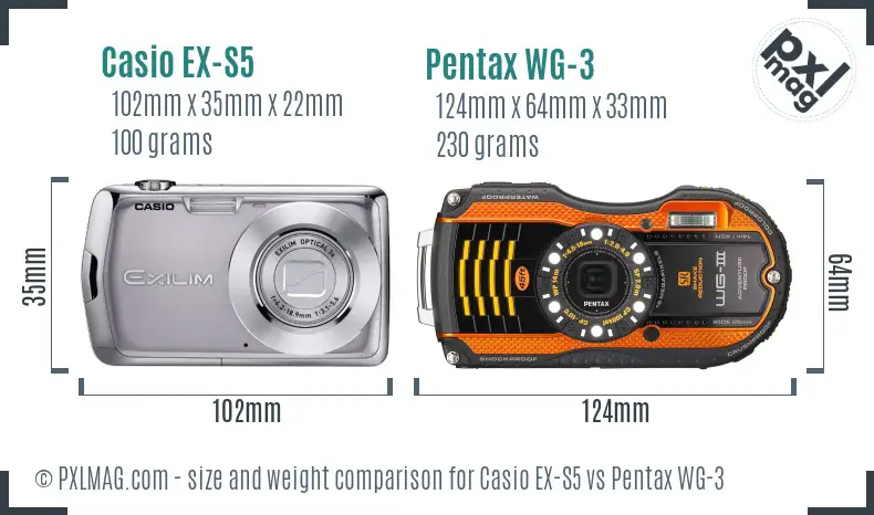 Casio EX-S5 vs Pentax WG-3 size comparison