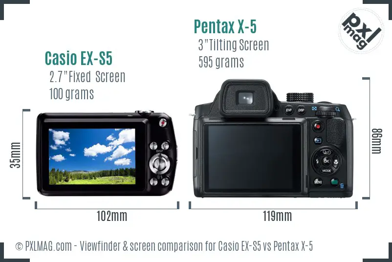 Casio EX-S5 vs Pentax X-5 Screen and Viewfinder comparison