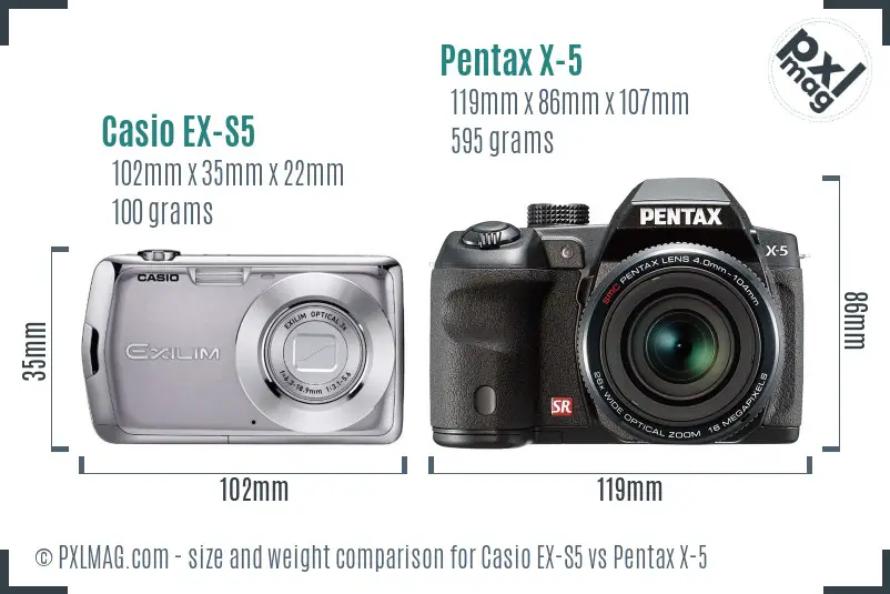 Casio EX-S5 vs Pentax X-5 size comparison