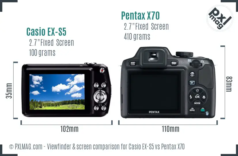 Casio EX-S5 vs Pentax X70 Screen and Viewfinder comparison