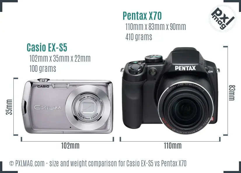 Casio EX-S5 vs Pentax X70 size comparison