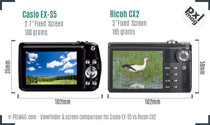 Casio EX-S5 vs Ricoh CX2 Screen and Viewfinder comparison