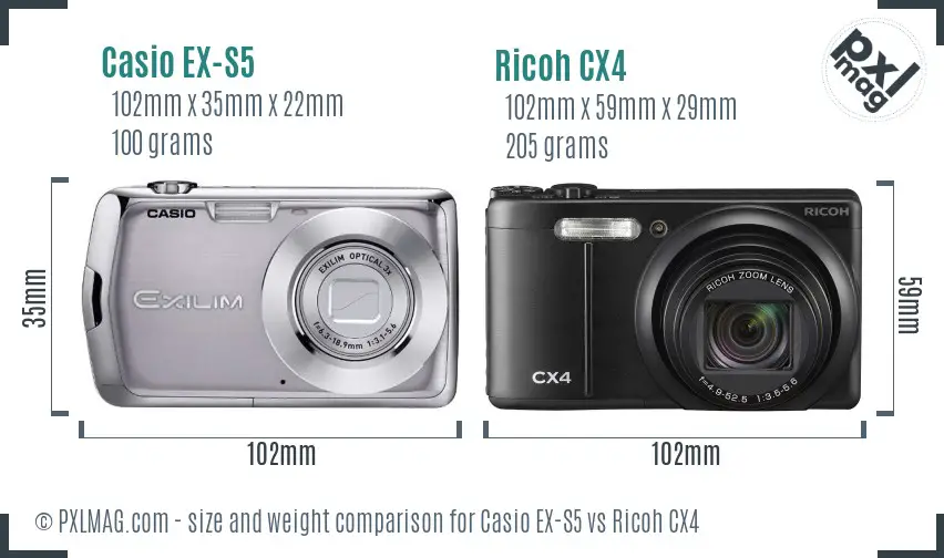 Casio EX-S5 vs Ricoh CX4 size comparison