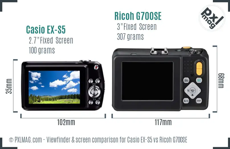 Casio EX-S5 vs Ricoh G700SE Screen and Viewfinder comparison