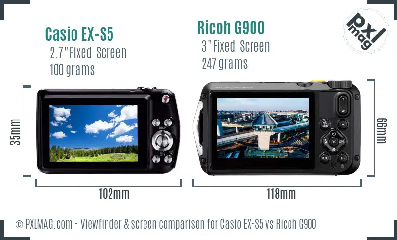 Casio EX-S5 vs Ricoh G900 Screen and Viewfinder comparison