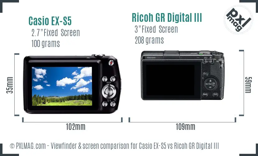 Casio EX-S5 vs Ricoh GR Digital III Screen and Viewfinder comparison Casio EX-S5 vs Ricoh GR Digital III Screen and Viewfinder comparison