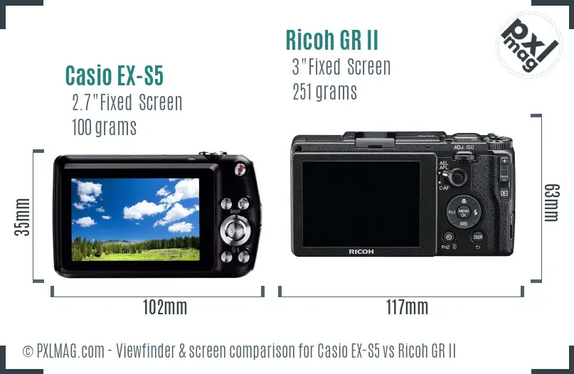 Casio EX-S5 vs Ricoh GR II Screen and Viewfinder comparison Casio EX-S5 vs Ricoh GR II Screen and Viewfinder comparison