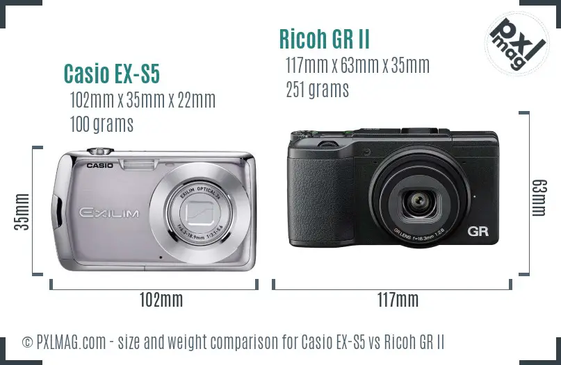 Casio EX-S5 vs Ricoh GR II size comparison Casio EX-S5 vs Ricoh GR II size comparison