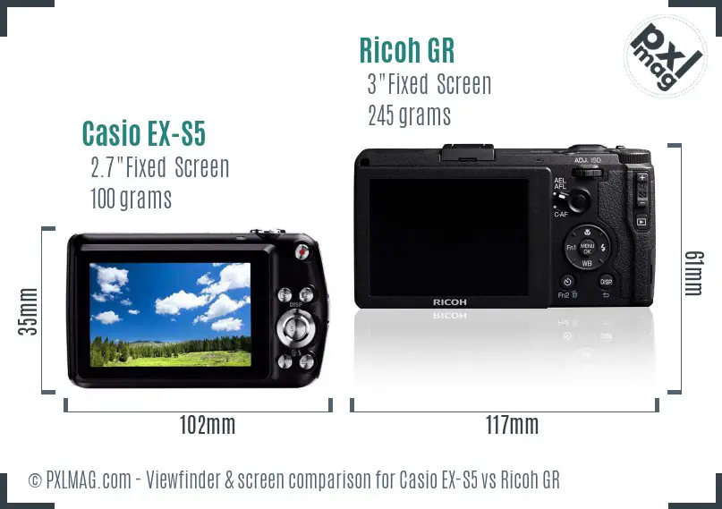 Casio EX-S5 vs Ricoh GR Screen and Viewfinder comparison Casio EX-S5 vs Ricoh GR Screen and Viewfinder comparison