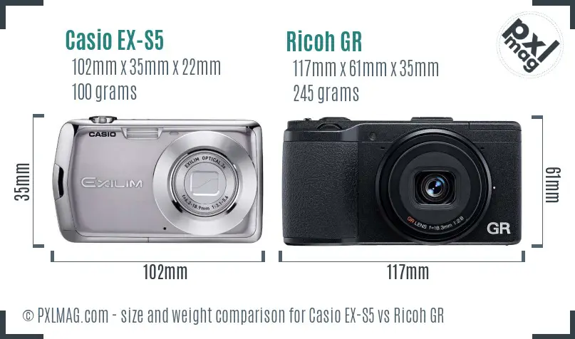 Casio EX-S5 vs Ricoh GR size comparison Casio EX-S5 vs Ricoh GR size comparison