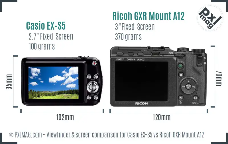 Casio EX-S5 vs Ricoh GXR Mount A12 Screen and Viewfinder comparison Casio EX-S5 vs Ricoh GXR Mount A12 Screen and Viewfinder comparison