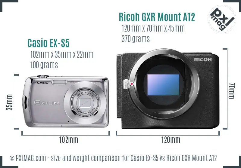 Casio EX-S5 vs Ricoh GXR Mount A12 size comparison Casio EX-S5 vs Ricoh GXR Mount A12 size comparison