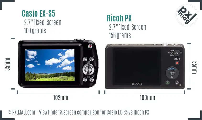 Casio EX-S5 vs Ricoh PX Screen and Viewfinder comparison