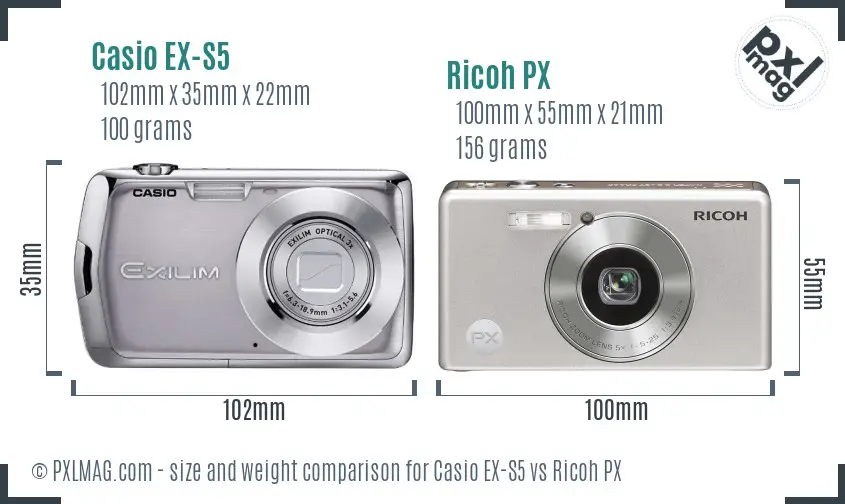 Casio EX-S5 vs Ricoh PX size comparison