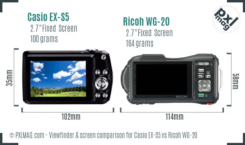 Casio EX-S5 vs Ricoh WG-20 Screen and Viewfinder comparison