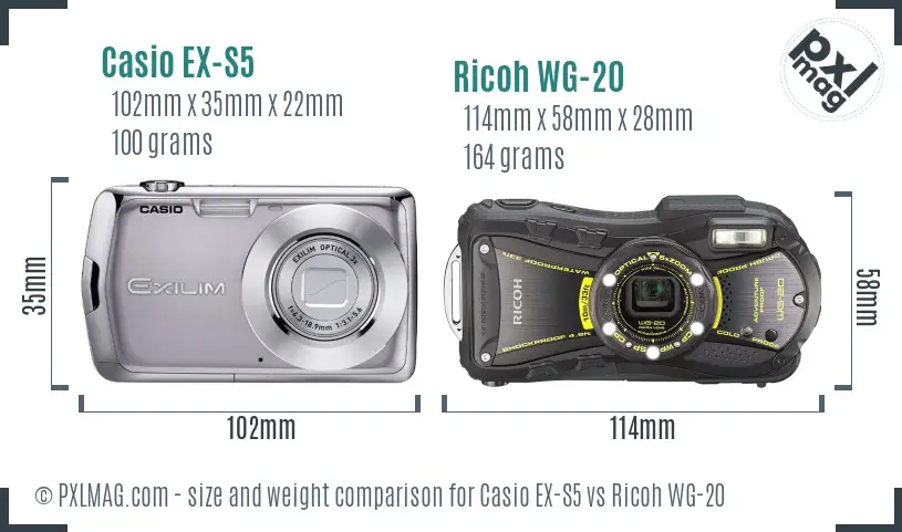 Casio EX-S5 vs Ricoh WG-20 size comparison