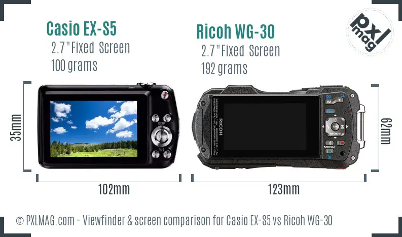 Casio EX-S5 vs Ricoh WG-30 Screen and Viewfinder comparison