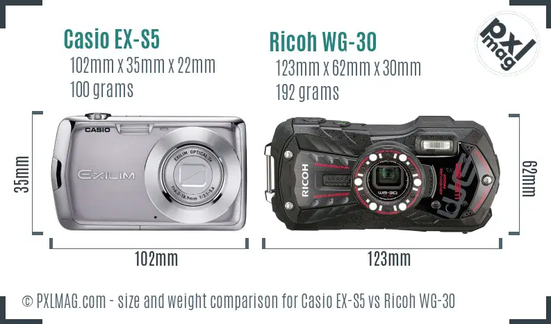 Casio EX-S5 vs Ricoh WG-30 size comparison