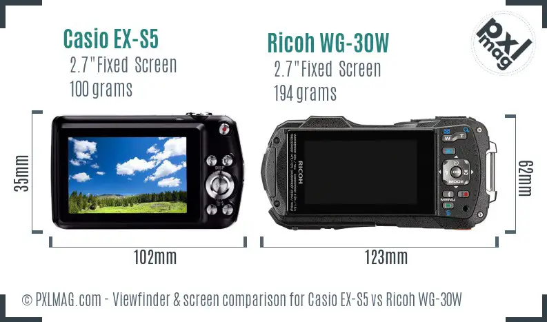 Casio EX-S5 vs Ricoh WG-30W Screen and Viewfinder comparison