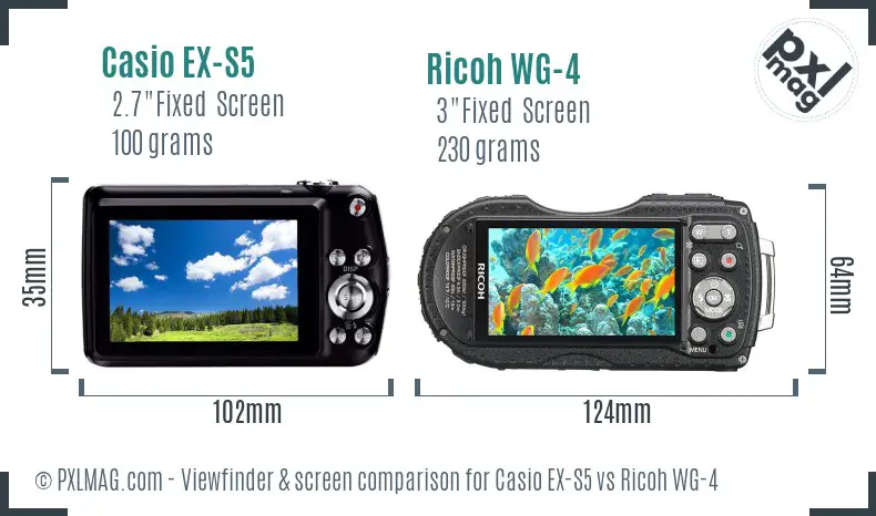 Casio EX-S5 vs Ricoh WG-4 Screen and Viewfinder comparison