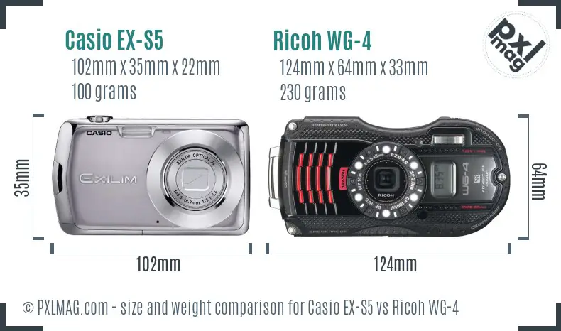Casio EX-S5 vs Ricoh WG-4 size comparison
