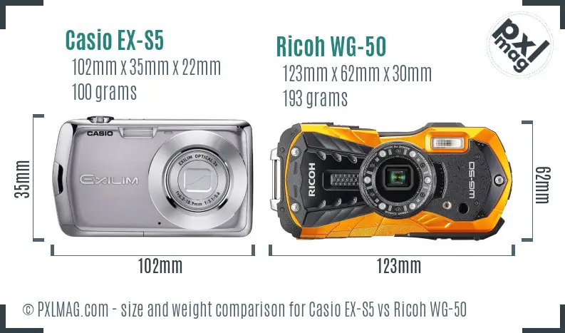 Casio EX-S5 vs Ricoh WG-50 size comparison